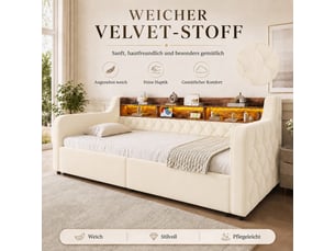 Lit avec rangement 90x190 cm FLORAGRACE coloris beige