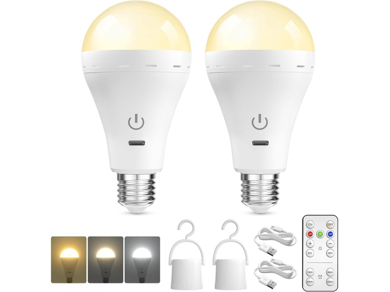  Ampoule rechargeable avec télécommande, dimmable en 3 couleurs, e27, usb, à piles, d'urgence (paquet de 2)  - Conforama A
