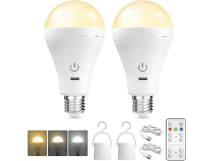 Ampoule rechargeable avec télécommande, dimmable en 3 couleurs, e27, usb, à piles, d'urgence (paquet de 2)