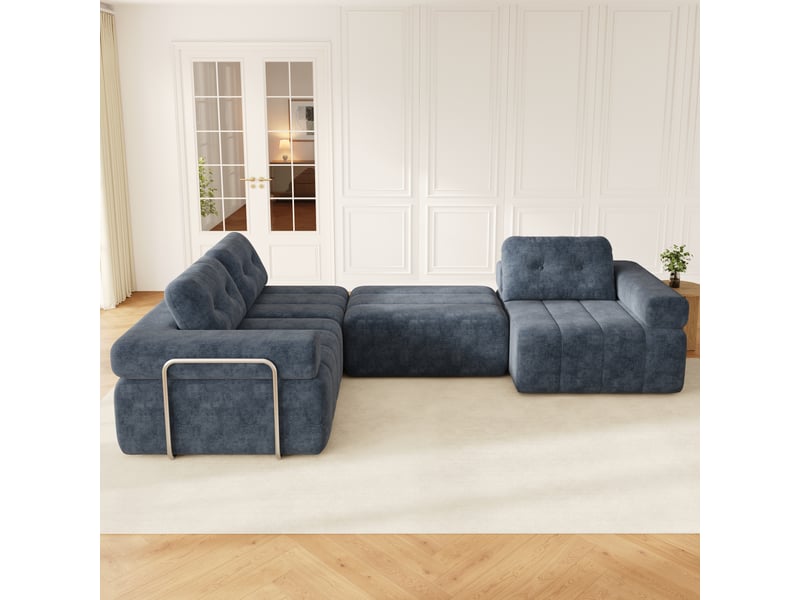 Canapé d’angle modulable 4 places en chenille bleu, 258 × 165 × 79 cm IKSETERA TRADING LTD - Conforama R