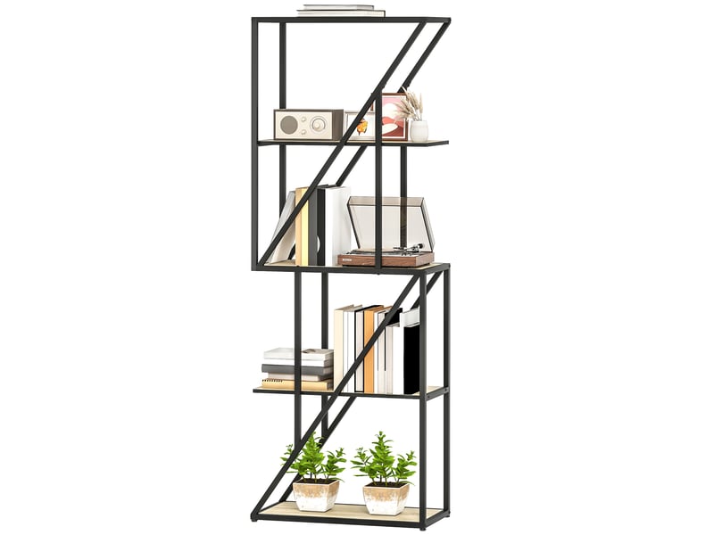  Bibliothèque à 5 niveaux, style industriel, avec étagères ouvertes et structure en acier, 60 x 30 x 165 cm, chêne  - Conforama B