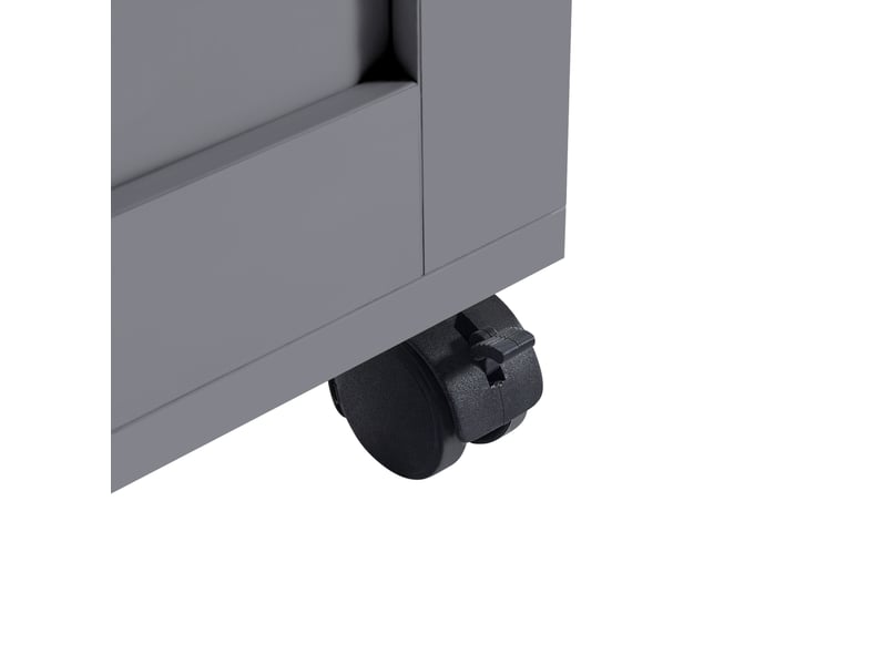  Îlot de cuisine extensible 117 à 180 cm, gris en mdf, 6 espaces de rangement avec roulettes fixes  - Conforama E