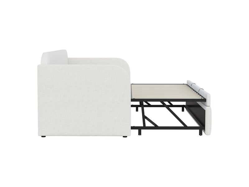  Lit gigogne 90x190 cm, à rayures verticales, sommier à lattes, beige, sans matelas  - Conforama E
