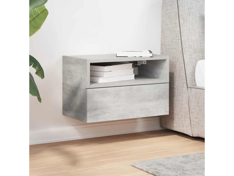 Table de chevet - cabinet de chevet - table de nuit murale gris béton 45x26x28,5 cm  - Conforama B