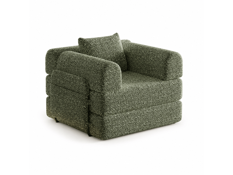  Canapé convertible 2-en-1, 1 places, design breveté, rangement accoudoir, 3 cadres métal, configurations multiples, chenille, vert, 94x91x70 cm Bubbly - Conforama A