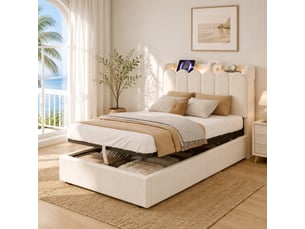 Lit coffre 90x200 cm BEAOK coloris beige