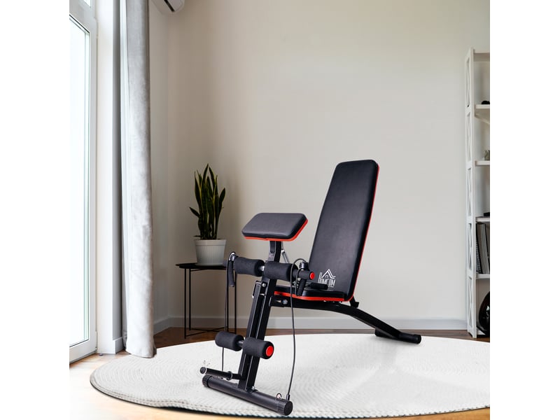  Banc de musculation multifonction 160x54x106 cm noir abs, dossier réglable 7 positions, pliable à domicile  - Conforama B