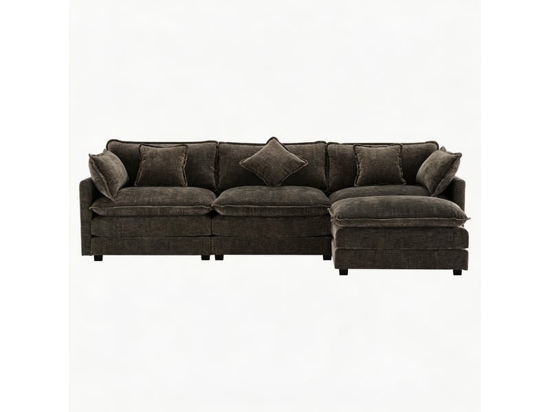 Canapé modulable 3 places en chenille dangle en l avec repose-pieds mobilier rembourré pour salon et chambre vidéo disponible - Conforama A