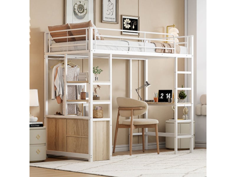  Lit mezzanine 90x200 cm coloris blanc métal lit enfant blanc - Conforama E