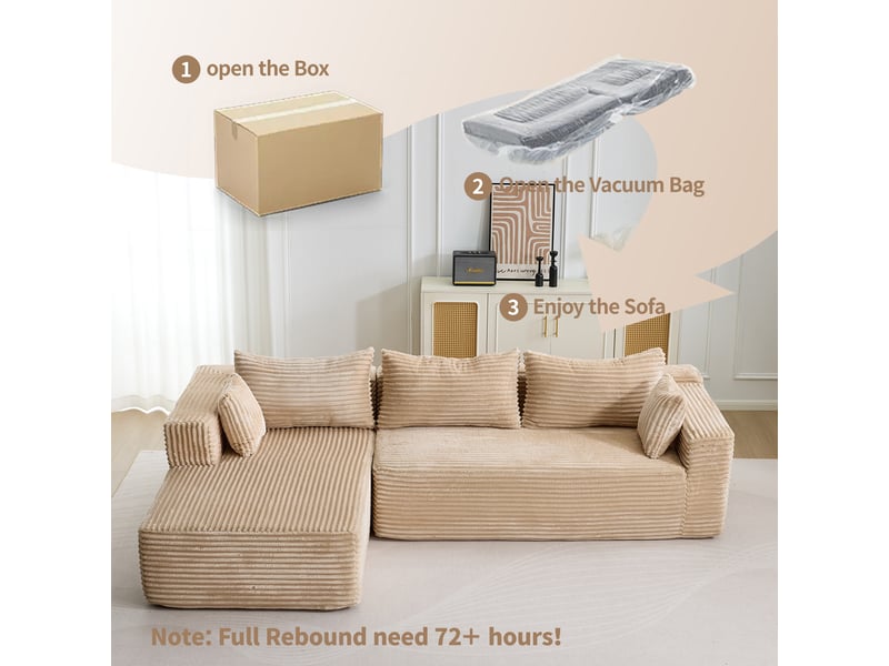  Canapé d’angle corda, beige, modulable, chaise longue, assise profonde, sans structure, velours côtelé  - Conforama E