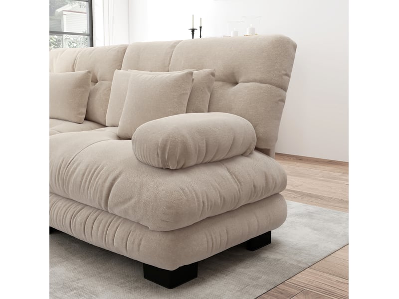 Canapé d'angle modulable 4 places en tissu café clair avec ottomans mobiles, confort profond pour le salon - Conforama D