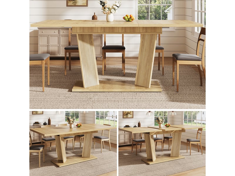  Table de salle à manger extensible 120-160×80×76cm, avec patins antidérapants réglables, moderne, naturel  - Conforama D