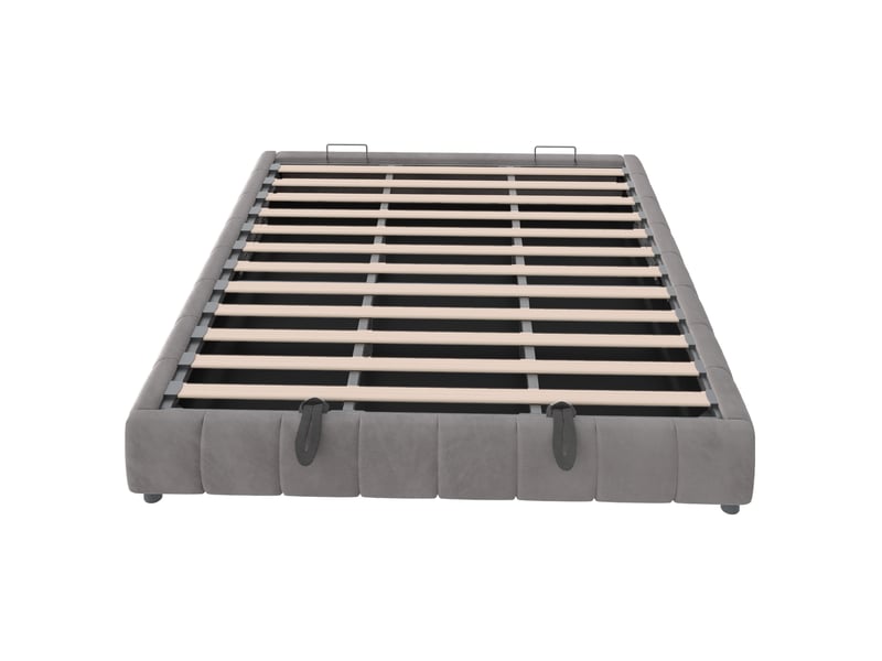  Lit coffre flottant 180x200 cm gris, sans tête de lit, bande led blanche, sommier relevable et rangement, cadre en métal  - Conforama A