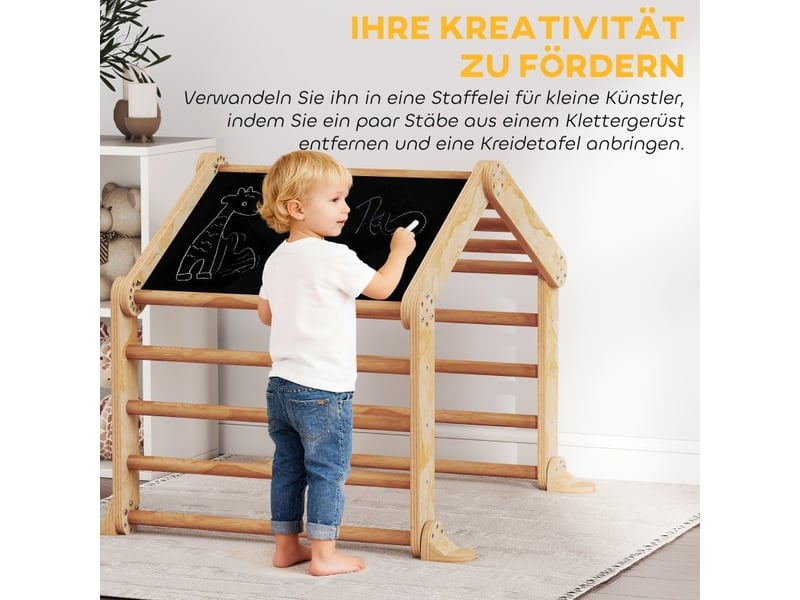 Structure d'escalade intérieure 9 en 1, 100 x 52,5 x 48 cm, bois naturel, avec toboggan et tableau - Conforama D