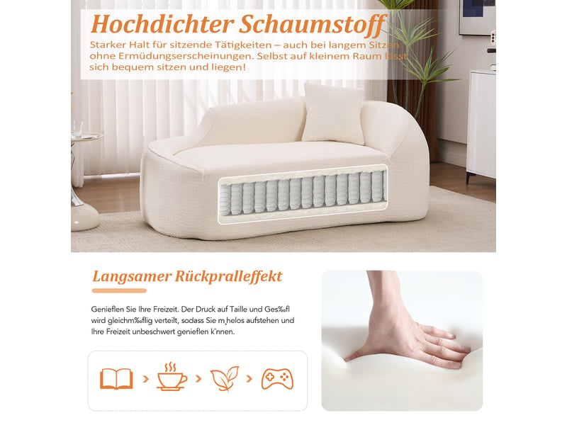  Canapé convertible 2 places 3 en 1 avec assise profonde - chaiselongue courbée, chenille blanc cassé  - Conforama E
