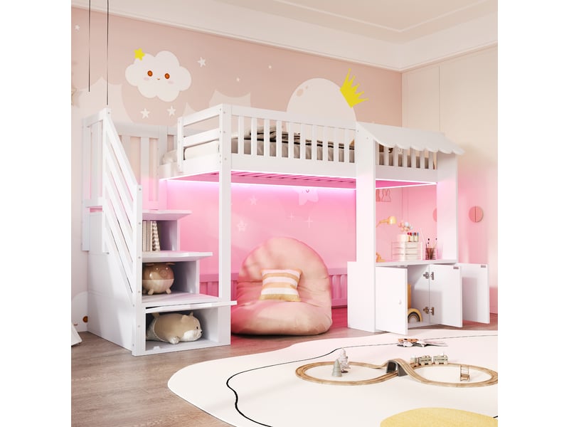  Lit superposé en bois massif et mdf blanc 90 x 200 cm  - Conforama D