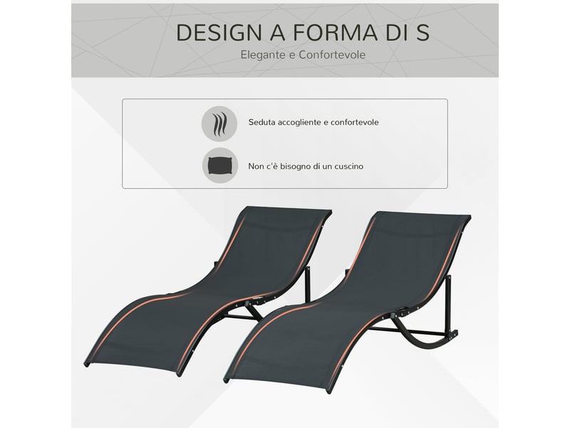 Ensemble de 2 chaises longues pliantes de jardin, en aluminium et textilène, 61 x 165 x 63 cm  - Conforama E