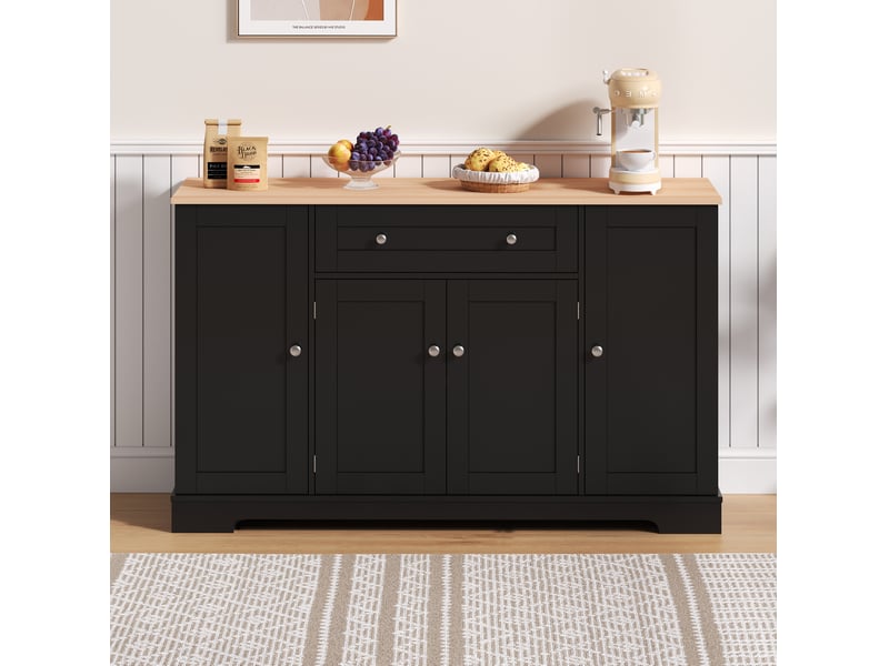 Buffet de cuisine multifonctionnel 138 cm – mdf noir, 4 portes et 1 tiroir - Conforama C