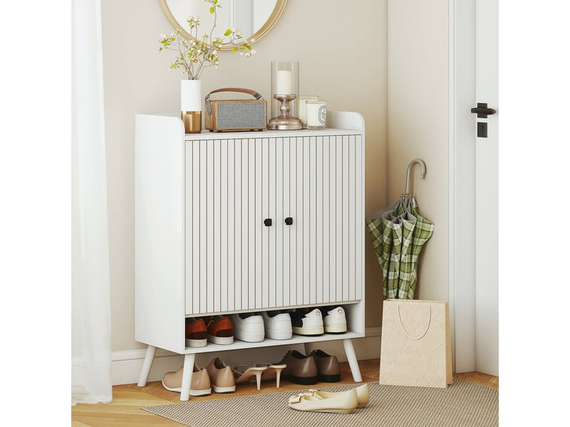 Étagère à chaussures pour entrée avec étagères réglables, compartiment ouvert pour 15 paires de chaussures, 75 x 35 x 97 cm, blanc - Conforama B