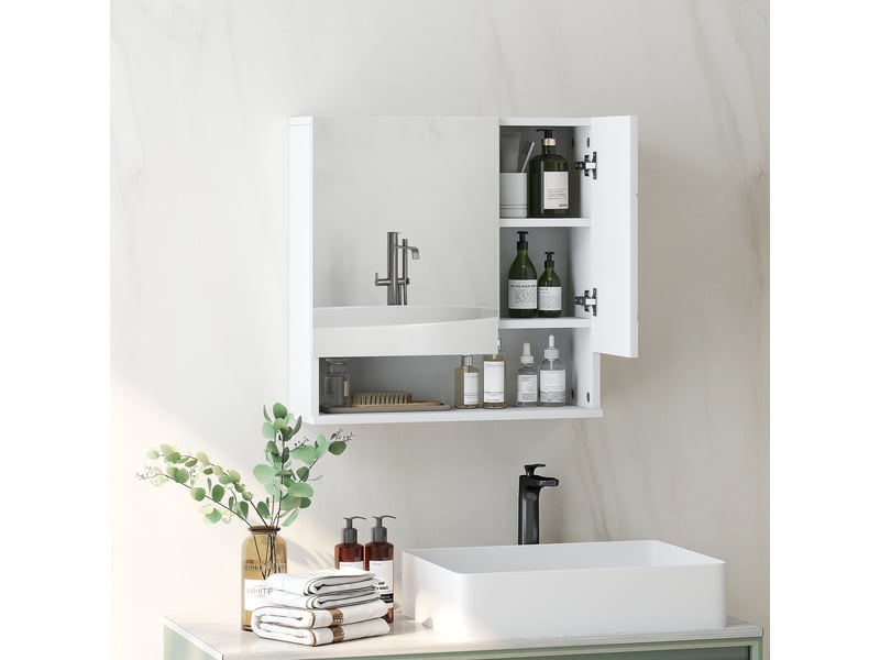  Armoire murale miroir de salle de bain placard de rangement 2 portes 55 x 17 x 55 cm blanc  - Conforama D