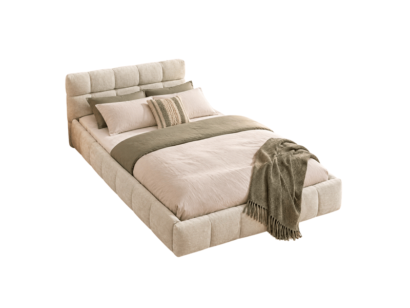  Bubble bed 90x200 cm, lit simple rembourré 90x200 cm - cadre de lit - lit en chenille - sommier à lattes - capacité de charge 200 kg - chenille - beige  - Conforama A