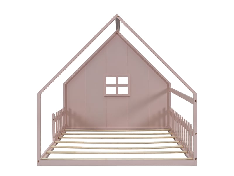  Lit enfant 140x200cm,lit cabane,lit plat en pin avec balustrade,rose lit enfant rose - Conforama D