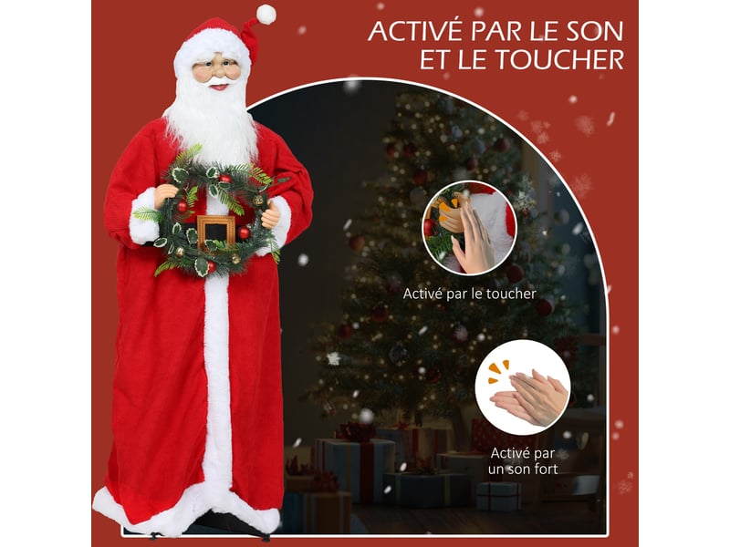  Figurine de père noël, debout de père noël, commande vocale, musique festive, bras pliables, 110 cm, rouge  - Conforama D
