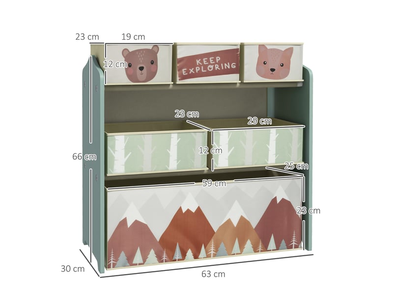  Armoire enfant avec 6 boîtes en tissu, joli design, 63 x 30 x 66 cm, verte  - Conforama D