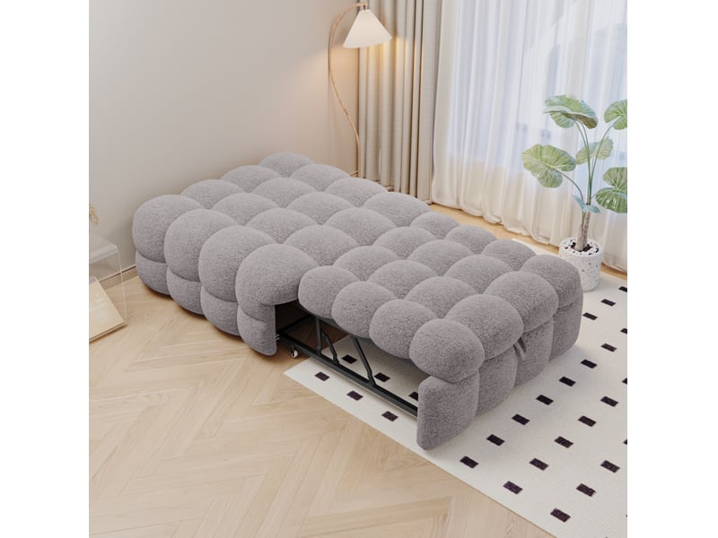  Lit simple convertible en tissu bouclette gris  - Conforama D