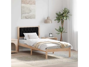 Lit adulte, lit simple, cadre de lit avec tête de lit noir 90x190cm pin massif cf3359
