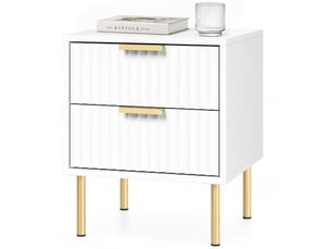 Table de chevet, table de nuit cannelée avec 2 tiroirs et pieds en acier, pour chambre à coucher, salon, blanc