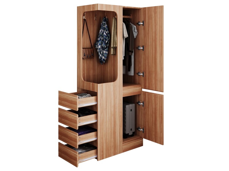  Armoire 2 porte(s) 4 tiroir(s) coloris naturel largeur 70 cm bois massif armoire naturel - Conforama A