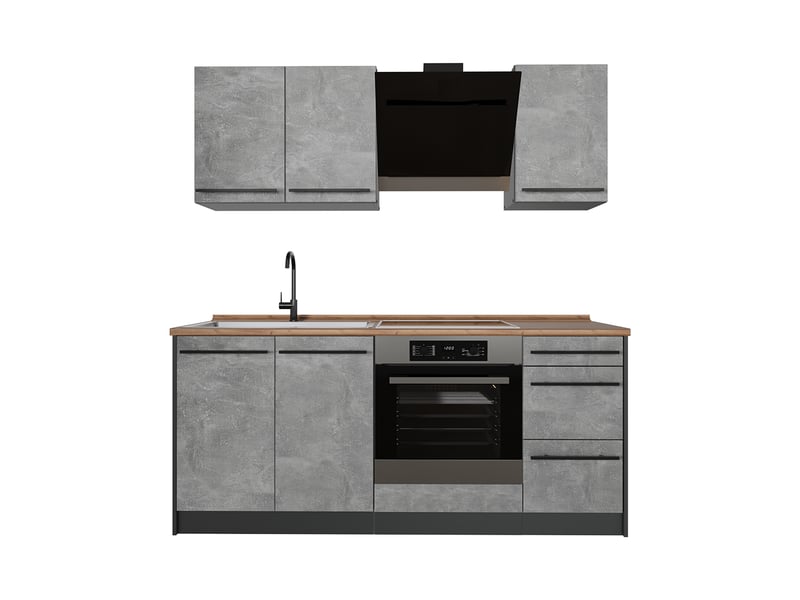 Vicco cuisine, bétonanthracite, 180cm plan de travail chêne doré - Conforama A