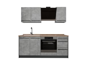 Vicco cuisine, bétonanthracite, 180cm plan de travail chêne doré