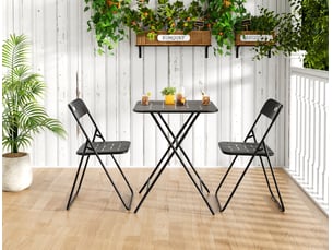 Salon de jardin bistrot pliant 3 pièces 60x60x73 cm – noir – acier e-coating, table et 2 chaises pour 2