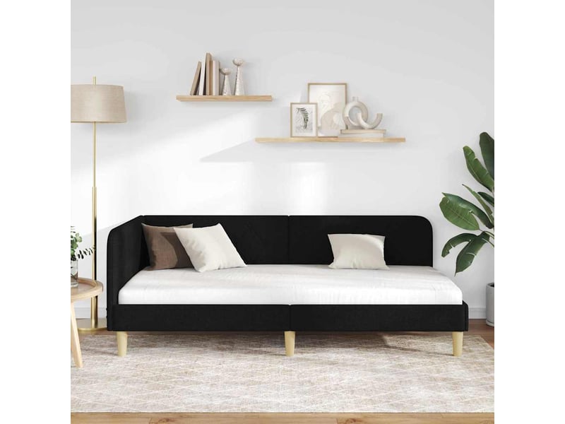 Lit simple- lit adulte -  cadre de lit d'angle noir 90 x 200 cm tissu  - Conforama C