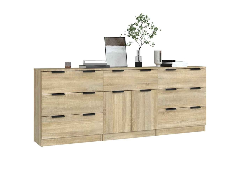  Buffets 3 pcs - bahut - meuble de rangement chêne sonoma bois d'ingénierie  - Conforama C