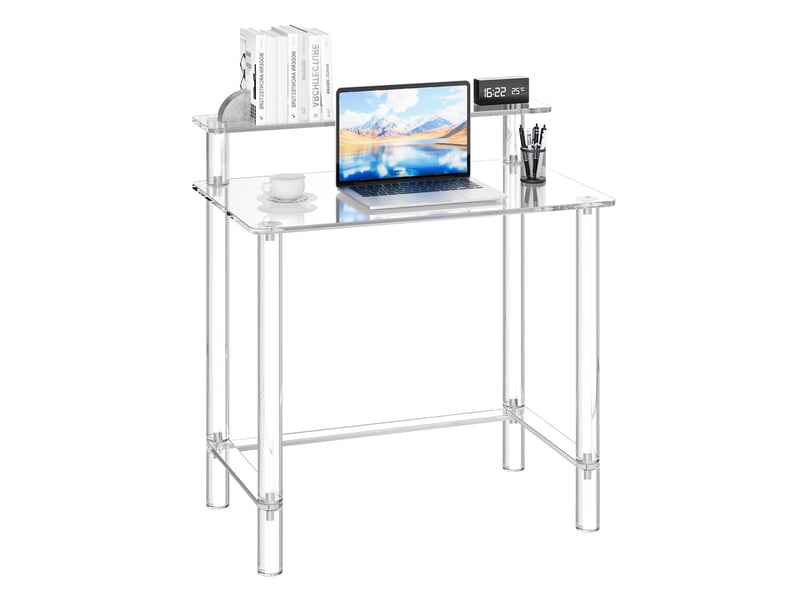  Vevor table de bureau en acrylique, 50 x 80 x 88 cm, bureau deetude transparent a 2 niveaux avec support deecran, table console en acrylique moderne, capacite de charge 60 kg, pour chambre, salon  - Conforama A