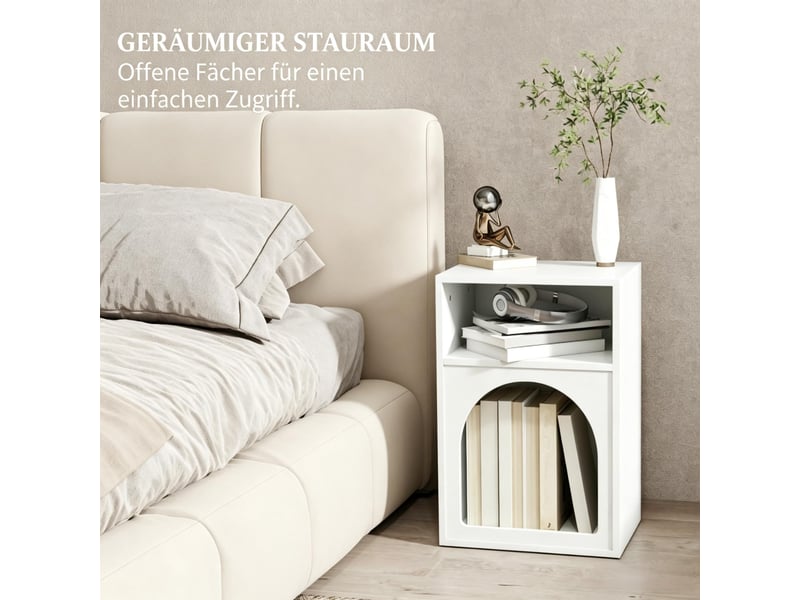  Lot de 2 chevets white design courbé moderne avec étagères ouvertes pour chambre  - Conforama D