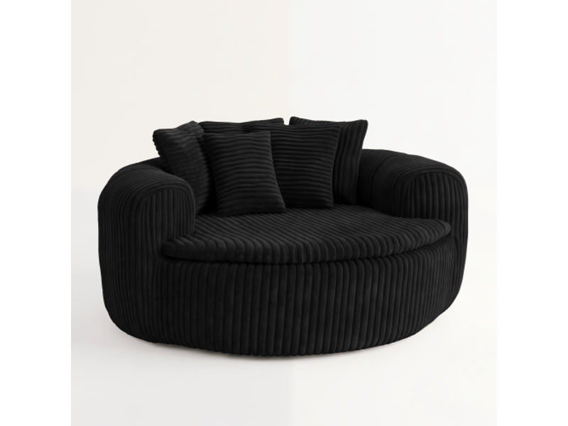  Fauteuil lounge,145x133x59 cm,1 place avec 5 coussins,velours côtelé,noir  - Conforama A