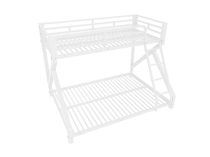  Lit superposé enfant en métal blanc avec led, couchages 90 x 200 et 140 x 200 cm, échelle et barrières, sans matelas  - Conforama E