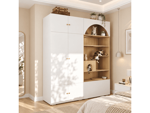 Armoire,180x50x200 cm,2-en-1,panneau de particules,blanc et effet bois