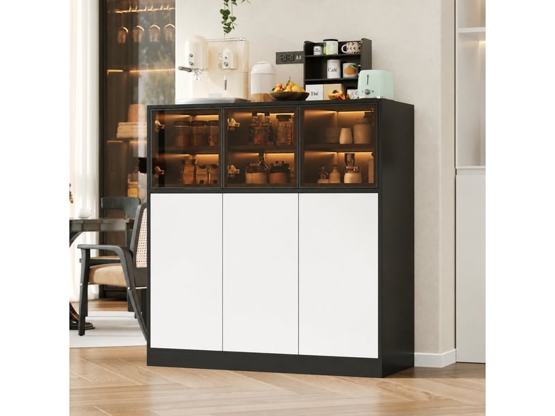  Buffet de rangement avec portes vitrées et éclairage led, 100 x 40 x 105 cm  - Conforama D