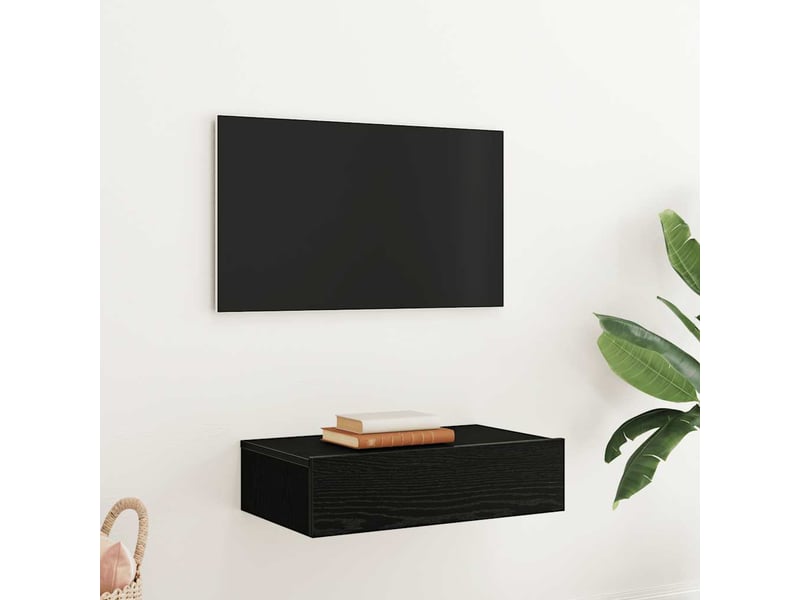  Meuble tv - banc tv - meuble de rangement avec éclairage led chêne noir 60 x 35 x 15,5 cm  - Conforama D