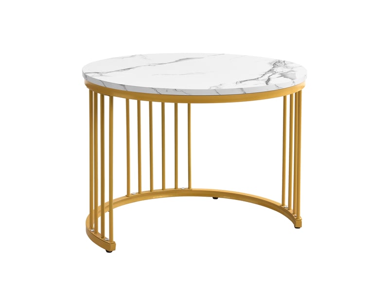  Ensemble élégant de 2 table basse salon gigognes, table de salon rondes avec 2 tiroirs, 60x60x45.5 cm et 50x50x32 cm, blanc + dorée  - Conforama C