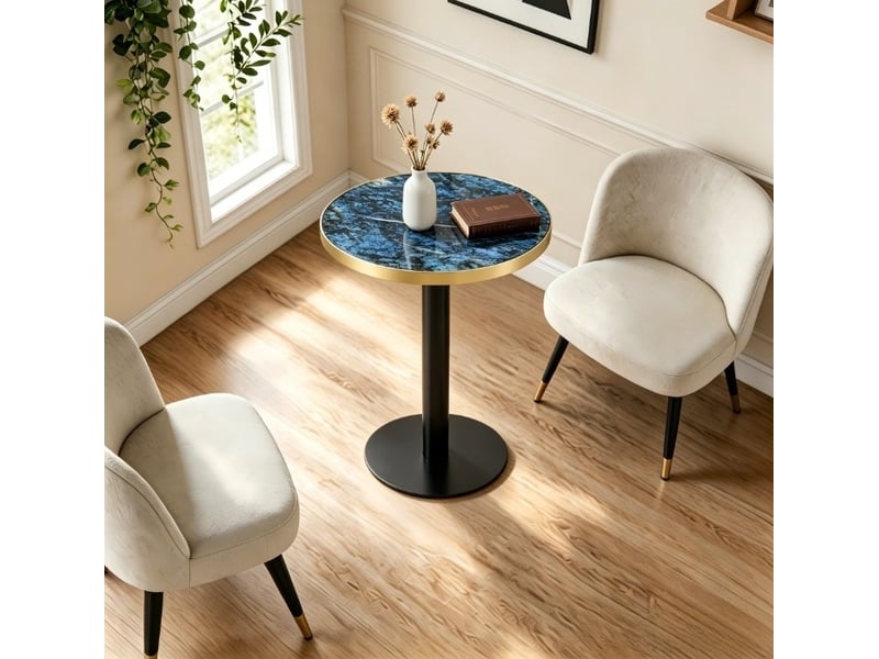  Table d’appoint ronde, 60 cm, table design moderne table d’appoint finition, plateau mdf, piètement métal, coloris bleu  - Conforama D