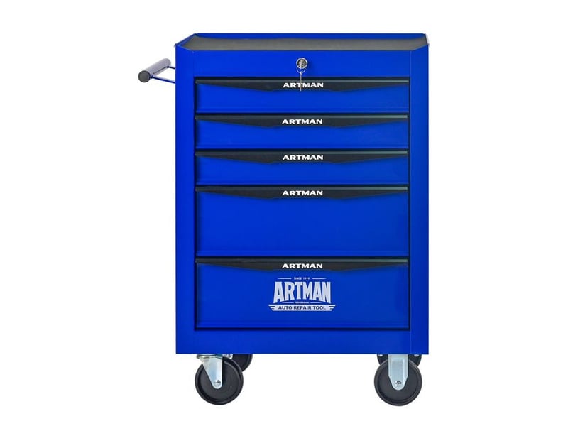Chariot à outils à 5 tiroirs - noir & bleu - acier - 22.1 kg - roues pivotantes avec freins 52.4x33x65.6cm - Conforama B