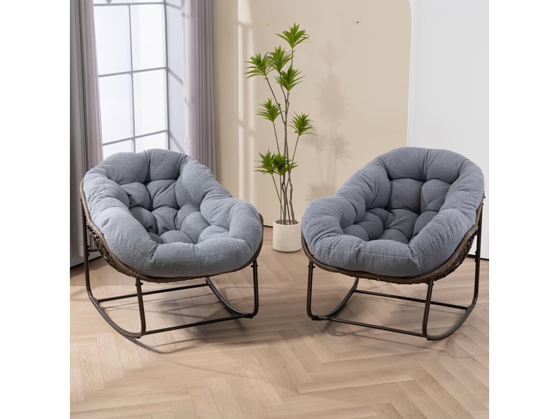  Fauteuil à bascule extérieur,78x106x90 cm,avec coussin,résine tressée,gris  - Conforama E