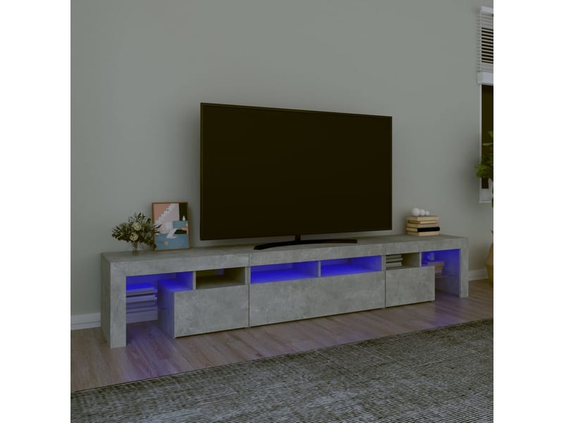  Meuble tv - banc tv - meuble de rangement avec lumières led gris béton 230x36,5x40 cm  - Conforama B