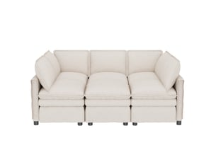 Canapé modulable xxl beige chenille 6-7 places convertible angle u ou l avec pouf